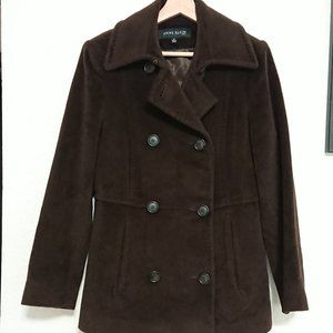 Anne Klein angora wool brown peacoat M NWOT